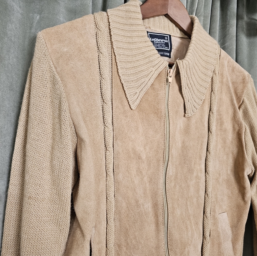 True Vintage Western Yallternative Boho Eclectic Tan Leather Zip Up Sweater